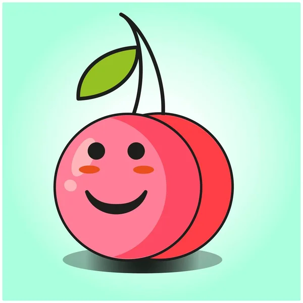 Mignon Fruit Cerise Emoticon Dessin Animé Mascotte Conception Personnage — Image vectorielle