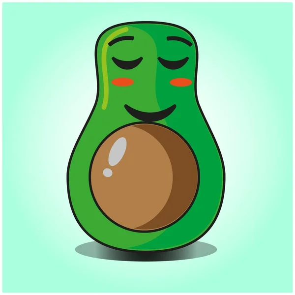 Cute Half Avocado Emoticon Cartoon Mascot Character Design — Stock Vector