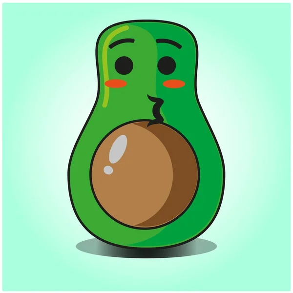 Cute Half Avocado Emoticon Cartoon Mascot Character Design — Stock Vector