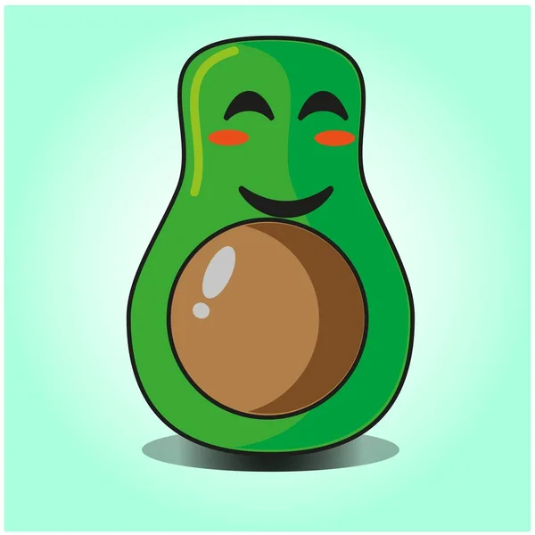 Cute Half Avocado Emoticon Cartoon Mascot Character Design — Stock Vector