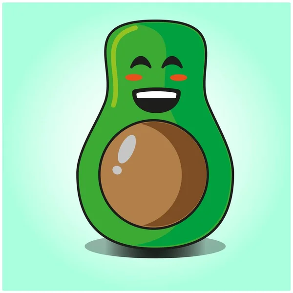 Cute Half Avocado Emoticon Cartoon Mascot Character Design — Stock Vector