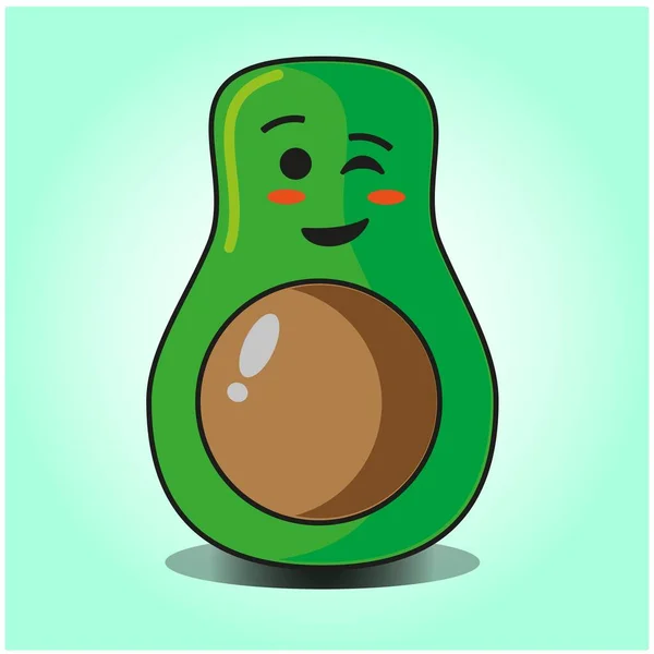 Cute Half Avocado Emoticon Cartoon Mascot Character Design — Stock Vector