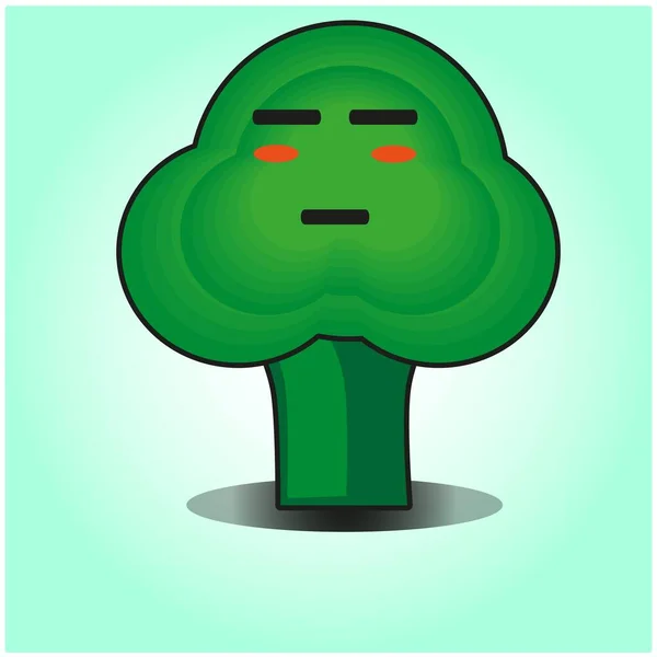 Niedliche Brokkoli Gemüse Emoticon Cartoon Maskottchen Charakter Design — Stockvektor