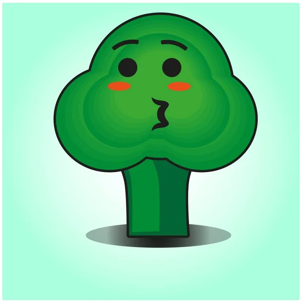 Lindo Brócoli Verduras Emoticonos Dibujos Animados Mascota Carácter Diseño — Archivo Imágenes Vectoriales
