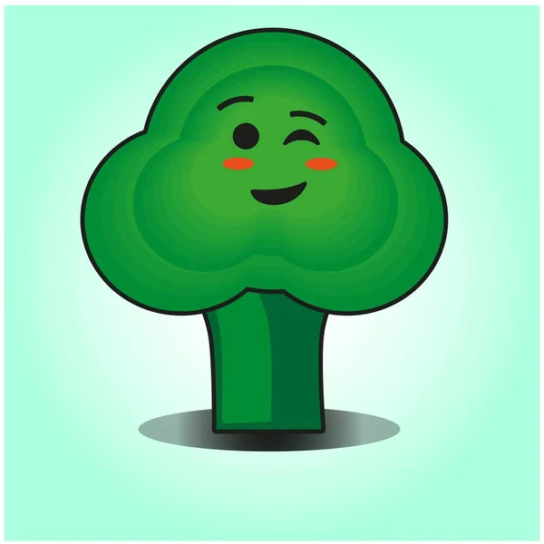 Leuke Broccoli Groenten Emoticon Cartoon Mascotte Karakter Ontwerp — Stockvector