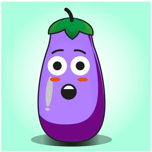 Mignon Aubergine Légumes Emoticon Dessin Animé Mascotte Personnage Design — Image vectorielle