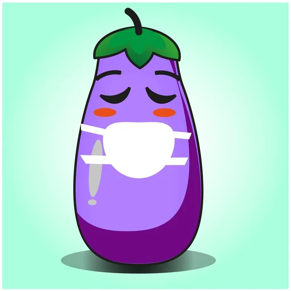 Cute Eggplant Vegetables Emoticon Cartoon Mascot Character Design — Stock Vector