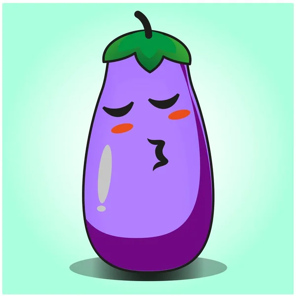Χαριτωμένη Μελιτζάνα Λαχανικά Emoticon Σχεδιασμό Χαρακτήρα Μασκότ Κινουμένων Σχεδίων — Διανυσματικό Αρχείο