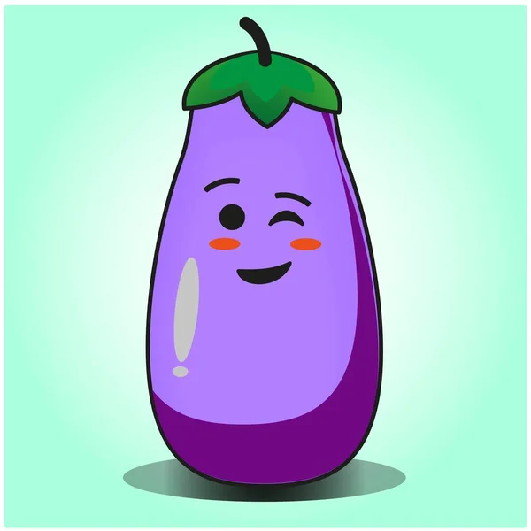 Bonito Berinjela Legumes Emoticon Desenho Animado Mascote Personagem —  Vetores de Stock
