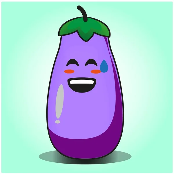 Bonito Berinjela Legumes Emoticon Desenho Animado Mascote Personagem —  Vetores de Stock