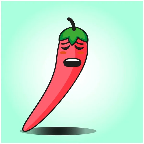 Lindo Mexicano Chili Verduras Emoticonos Dibujos Animados Mascota Carácter Diseño — Vector de stock