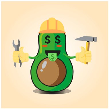 Sevimli yarı avokado mühendisi çizgi film karakteri tasarımı