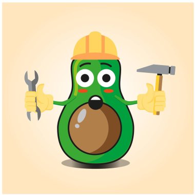Sevimli yarı avokado mühendisi çizgi film karakteri tasarımı