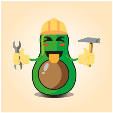 Sevimli yarı avokado mühendisi çizgi film karakteri tasarımı