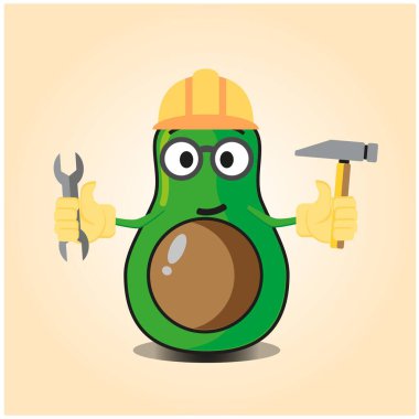 Sevimli yarı avokado mühendisi çizgi film karakteri tasarımı