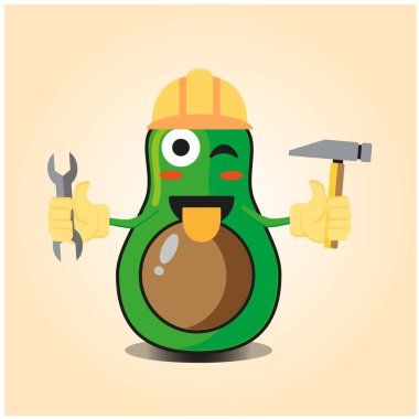 Sevimli yarı avokado mühendisi çizgi film karakteri tasarımı