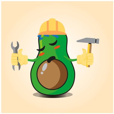 Sevimli yarı avokado mühendisi çizgi film karakteri tasarımı