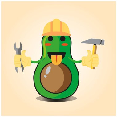 Sevimli yarı avokado mühendisi çizgi film karakteri tasarımı