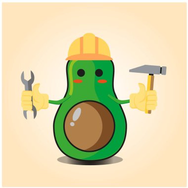 Sevimli yarı avokado mühendisi çizgi film karakteri tasarımı