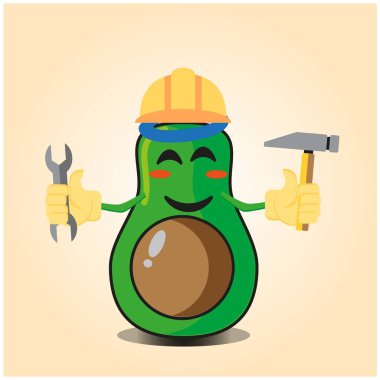 Sevimli yarı avokado mühendisi çizgi film karakteri tasarımı
