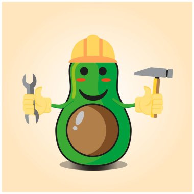 Sevimli yarı avokado mühendisi çizgi film karakteri tasarımı