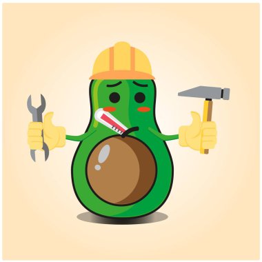 Sevimli yarı avokado mühendisi çizgi film karakteri tasarımı