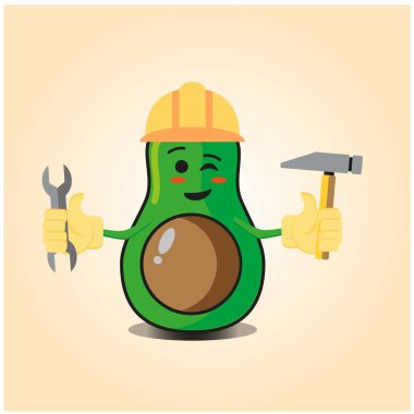 Sevimli yarı avokado mühendisi çizgi film karakteri tasarımı