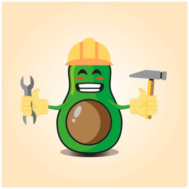 Sevimli yarı avokado mühendisi çizgi film karakteri tasarımı