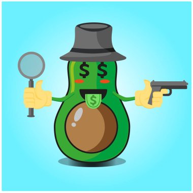 Tatlı yarı avokado dedektif çizgi film karakteri tasarımı