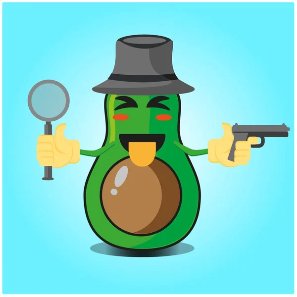 Schattig Half Avocado Detective Cartoon Karakter Ontwerp — Stockvector