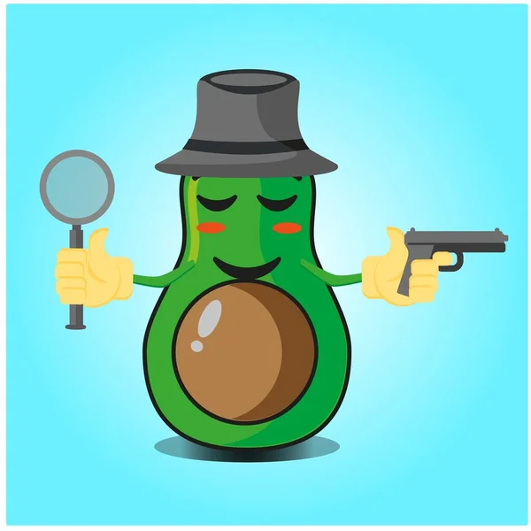Schattig Half Avocado Detective Cartoon Karakter Ontwerp — Stockvector