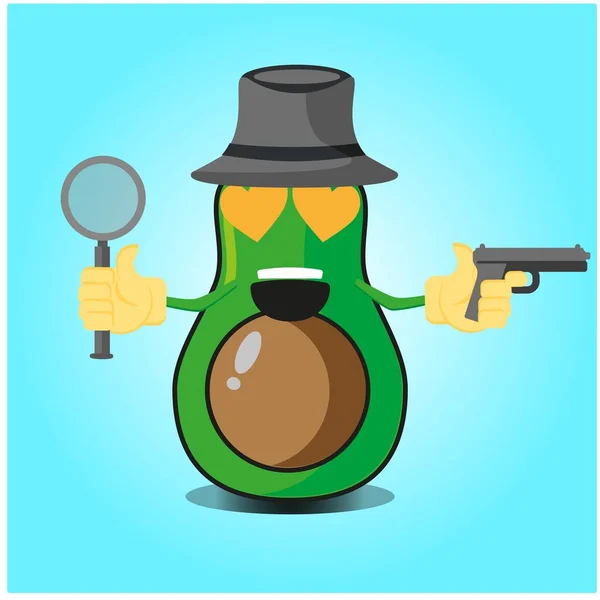 Schattig Half Avocado Detective Cartoon Karakter Ontwerp — Stockvector