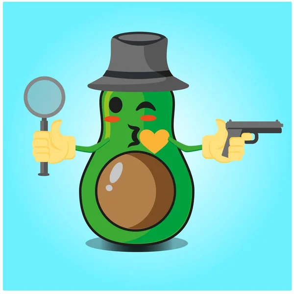 Schattig Half Avocado Detective Cartoon Karakter Ontwerp — Stockvector