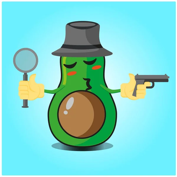 Schattig Half Avocado Detective Cartoon Karakter Ontwerp — Stockvector