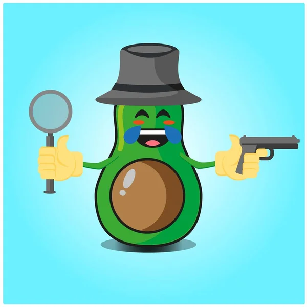 Schattig Half Avocado Detective Cartoon Karakter Ontwerp — Stockvector