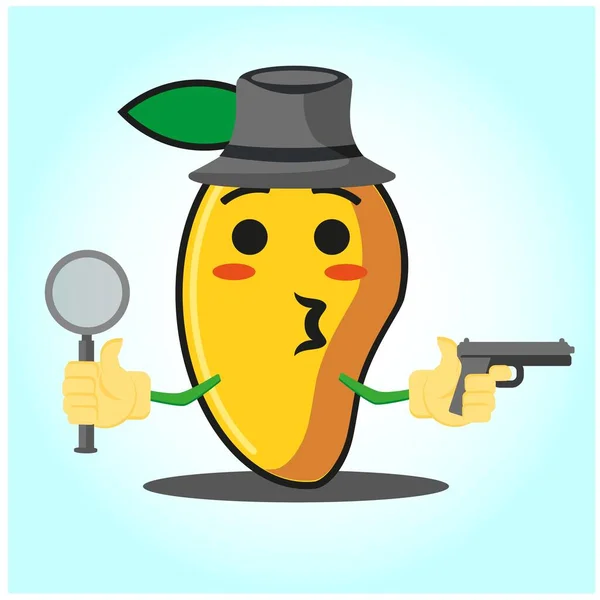 Leuke Mango Detective Gezicht Cartoon Karakter Afbeelding Ontwerp — Stockvector