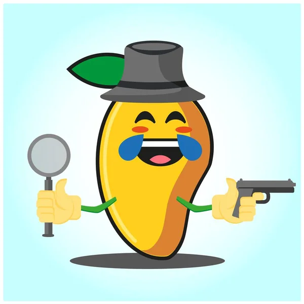 Leuke Mango Detective Gezicht Cartoon Karakter Afbeelding Ontwerp — Stockvector