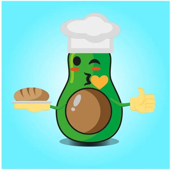 Cute Half Avocado Baker Cartoon Face Character Hat Bread Image — Stock Vector