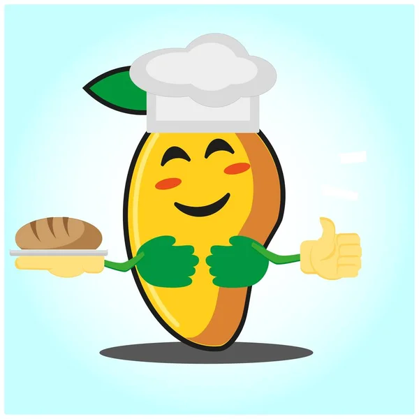 Cute Mango Baker Cartoon Face Character Hat Bread Image Design — Stock Vector