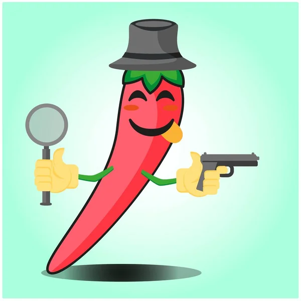 Lindo Personaje Cara Dibujos Animados Detective Chili Mexicano Con Sombrero — Vector de stock