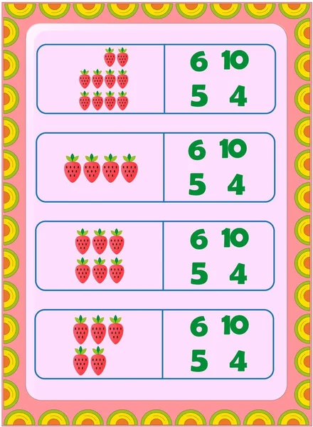 Matemática Pré Escolar Infantil Com Design Frutas Morango —  Vetores de Stock