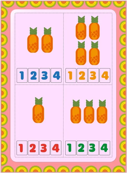 Mathe Für Vorschulkinder Und Kleinkinder Mit Ananasfrucht Design — Stockvektor