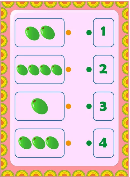 Matemáticas Preescolares Niños Pequeños Con Diseño Frutas Oliva — Vector de stock