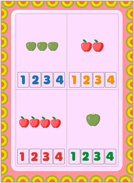 Matemática Infantil Pré Escolar Com Maçã Verde Design Maçã Vermelha —  Vetores de Stock