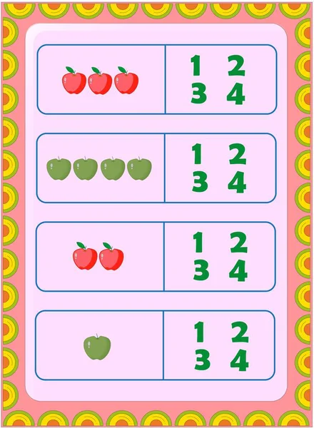Yeşil Elma Kırmızı Elma Tasarımlı Anaokulu Çocuğu Matematiği — Stok Vektör