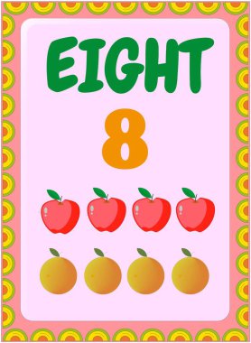 Kırmızı elma ve turuncu dizaynlı anaokulu ve bebek matematiği