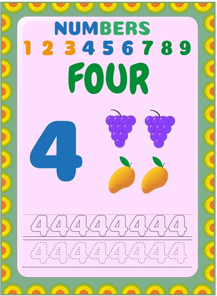 Mathe Für Vorschulkinder Mit Trauben Und Mango Design — Stockvektor