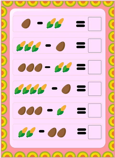 Matematyka Przedszkolna Dziecięca Ziemniakami Kukurydzą Ilustracje Stockowe bez tantiem