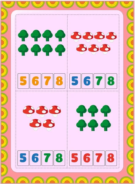 Matemáticas Preescolares Niños Pequeños Con Diseño Hongos Brócoli — Vector de stock