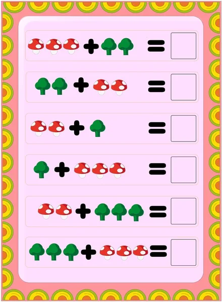 Matematyka Przedszkolna Dziecięca Grzybami Brokułami Grafika Wektorowa